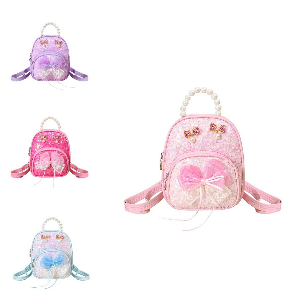 Kids Girls Pu Butterfly Bow Mini Backpack For School And Casual Use