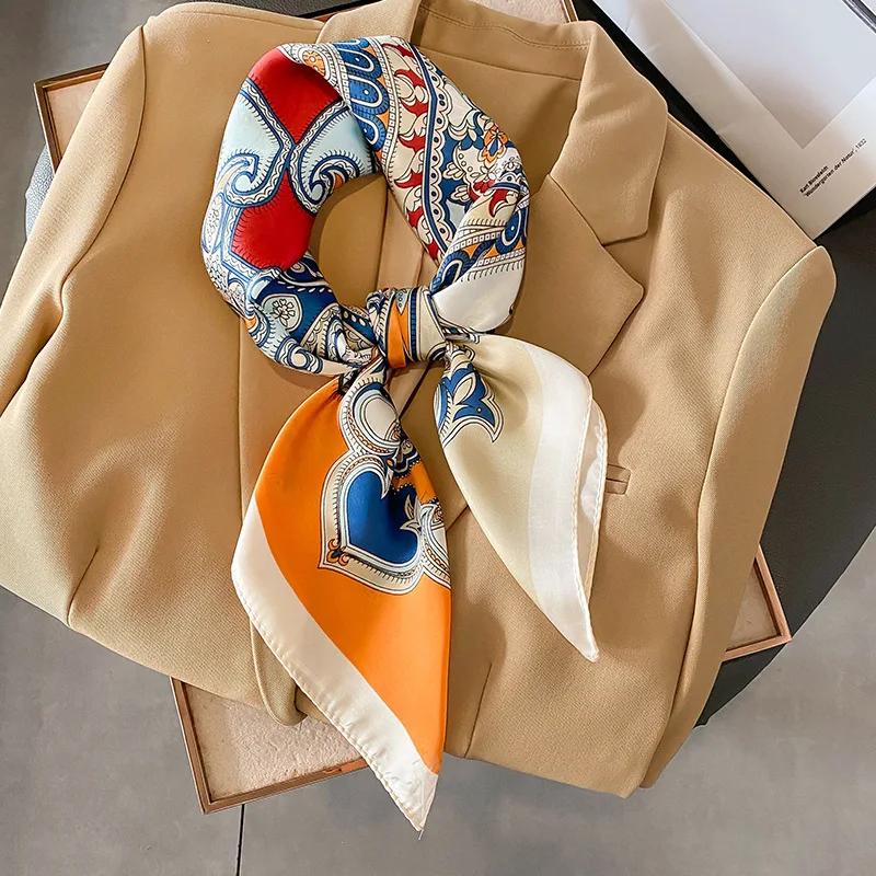 New Floral Print Shawl Design Silk Square Scarf Women Female Wrap Headkerchief Hijab Beach Stoles Hair Band Echarpe Bandana 2023