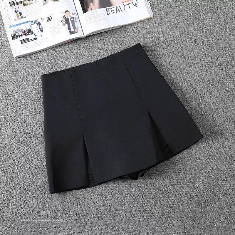 Petite High-Waist-Sommerrock-Shorts in Schwarz mit Schlitz in A-Linie