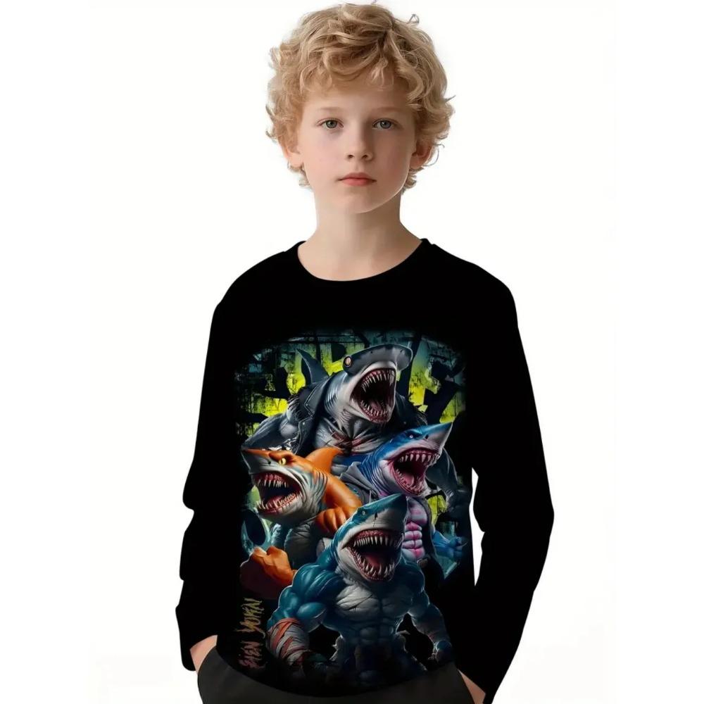 

Spring and Autumn Round Neck 3D Animal Printed Top Fashionable Casual Long Sleeved Children s Boy T-shirts 160
