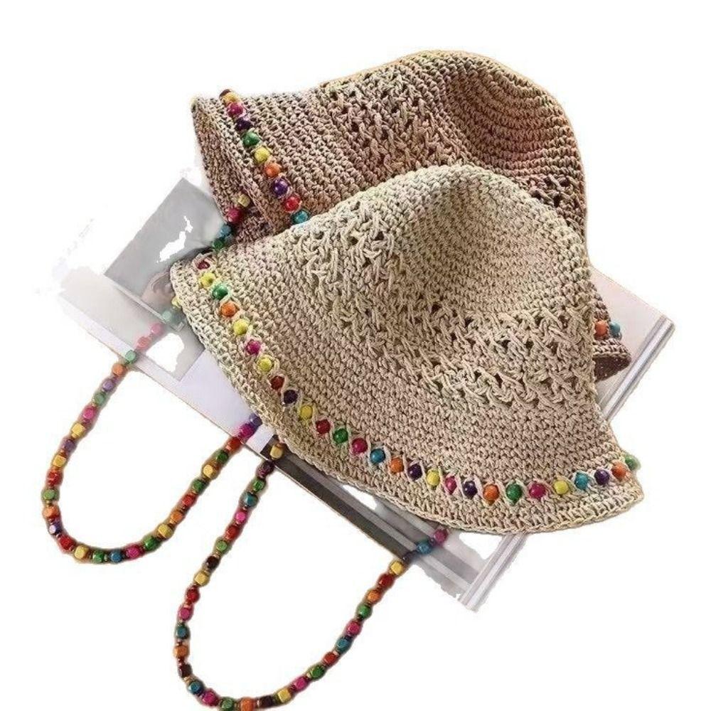 Foldable Lace Brim Sunshade Cap Breathable Sun Protection Cap Handmade Woman's Straw Hat  Outdoor