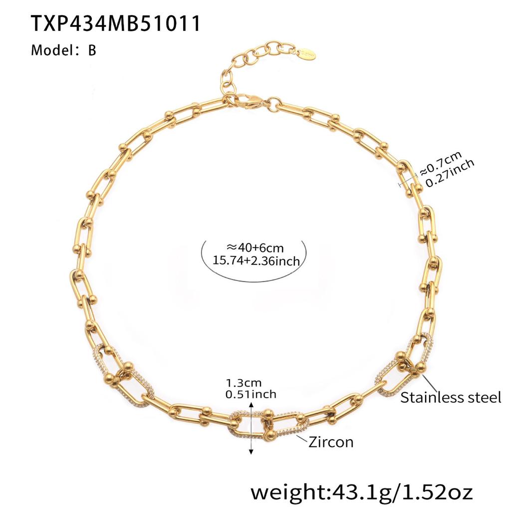 Qiong Yao U-förmiges vergoldetes Edelstahl-Schmuckset: Zirkonia Ohrringe, Halskette & Armband.