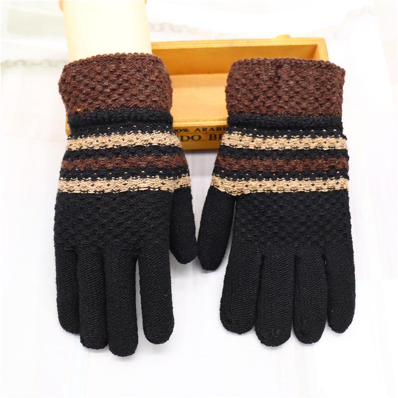 Men's Wool Gloves - Warm, Cold-Proof, Thick Knit Five-Finger Design for Autumn and Winter