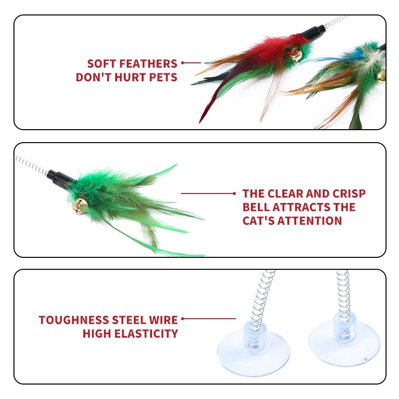 Pet New Land.Cat Teaser Toy Pet Cat Puppy Spring Teaser Bell Feather Stick Rod Funny Interactive Toy
