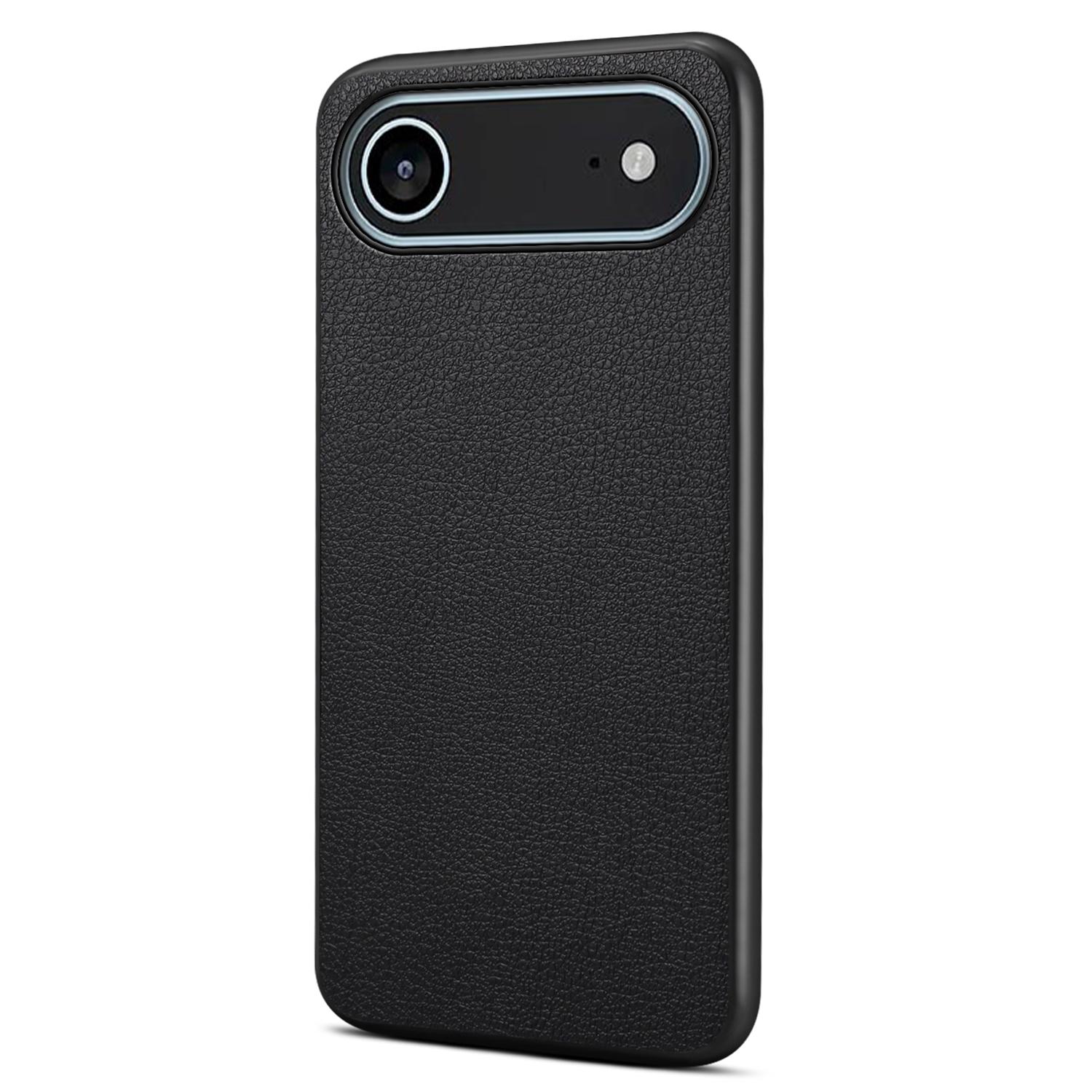 

For iPhone 17 Air Case Calf Texture Leather+PC+TPU Phone Cover Black