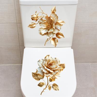 Beautiful Golden Flower Toilet Sticker Bathroom Toilet Cover Decorative Sticker Waterproof Self Adhesive