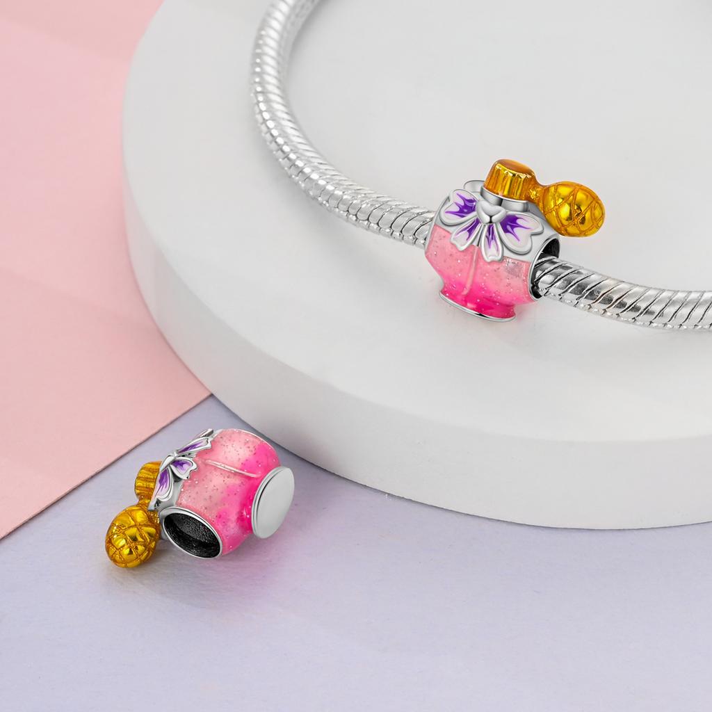 Pink Series Copper Plated Beads Heart Cat Bear Perfume Charms Fit Original Bangle Bracelet Pendants Fine Jewelry Gift