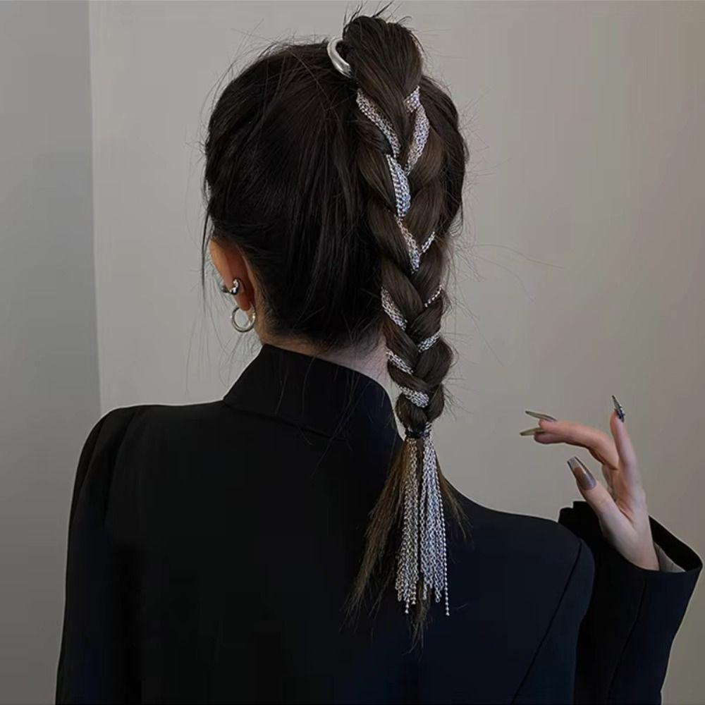 Gewebter Quasten-Pferdeschwanz, Haarspange aus Legierung mit Quastenkette, passend zu Party- und Abendkleidern