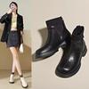 Women's Autumn/Winter 2025 British Style Real Leather Skinny Sock Boots with Back Zipper