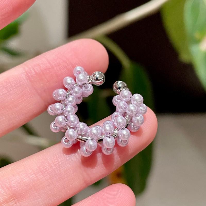 Элегантный фиолетовый жемчужный кафф для уха с хрустальным дизайном (Нет пирсинга)