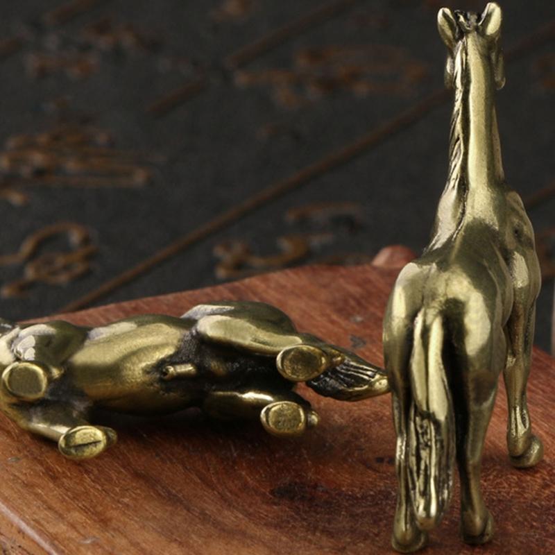 Antique Metal War Horse Statue Carving Traditional Chinese Fengshuis Home Office Decors Sculpture With Stable Base