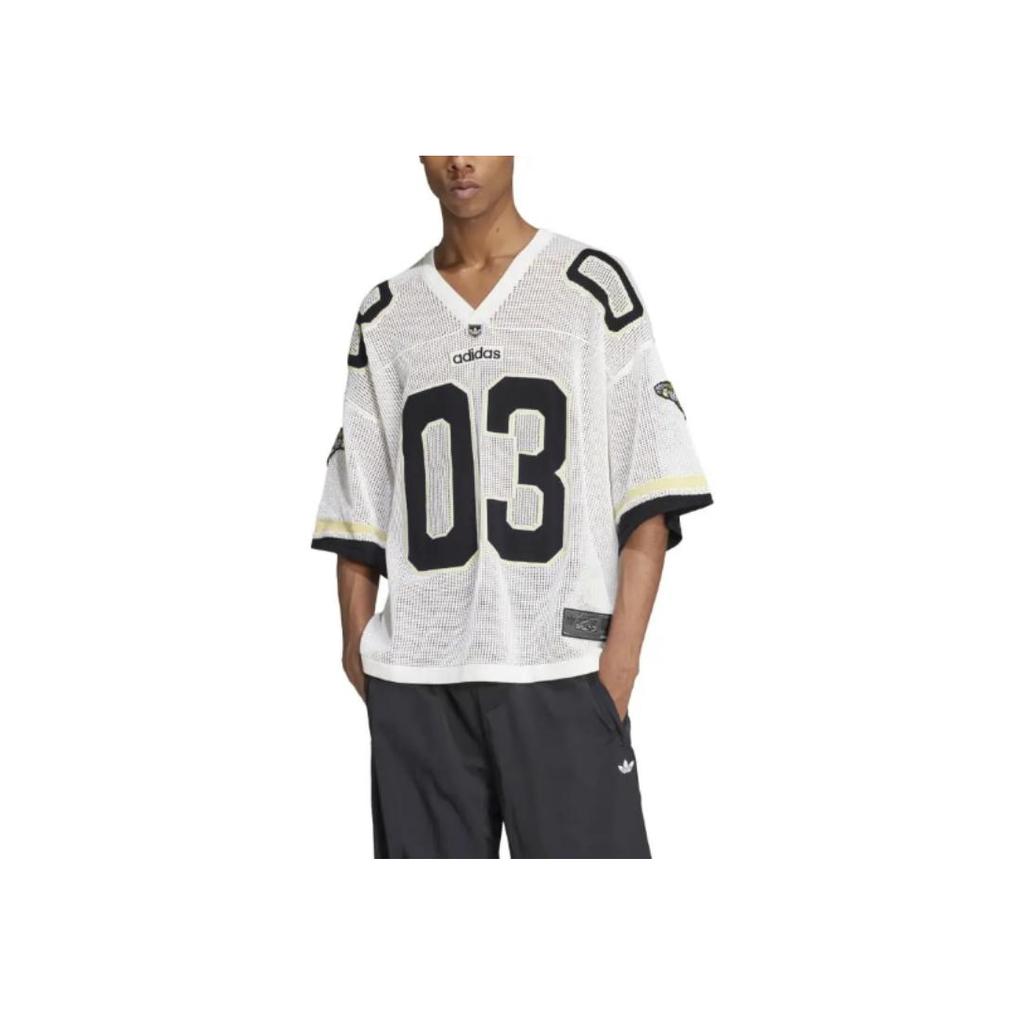 adidas Originals Maglietta Digitale con Logo a V Manica Corta Larga Uomo Top Bianco JX1699