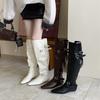 2025 autunno e inverno nuovi stivali impilati a circonferenza gambale grande tacco spesso a punta fibbia cintura stivali da cavaliere a gambale alto stivali a gambale largo da Spice girl