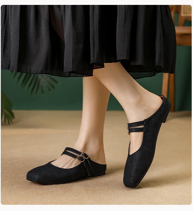 Women's 2024 Summer Flat Mule Slippers - Pointed Toe, Half Coverage, Evening Wear