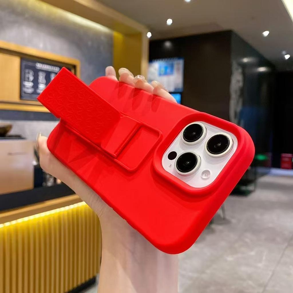 Suitable for Ip16promax Liquid Silicone Wristband Stand, Apple 15/14 Solid Color Protective Case