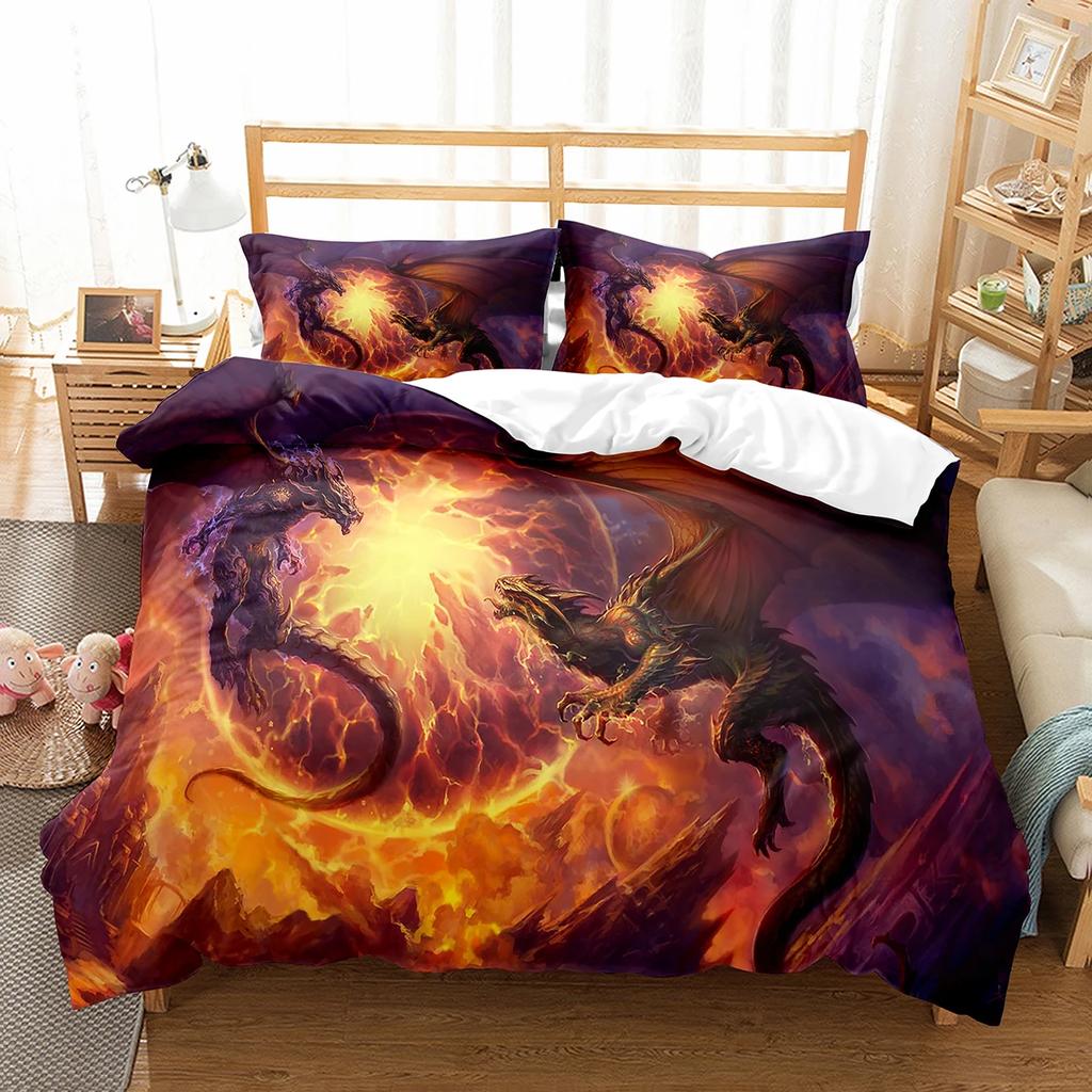 Purple Dragon Duvet Cover Jungle Animals Myths and Legends Dragon Children Boys Children Teens for Bedroom Decoration Queen King
