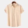 2025 Summer European & American Men's Waffle Short Sleeve Solid Color Casual Shirt