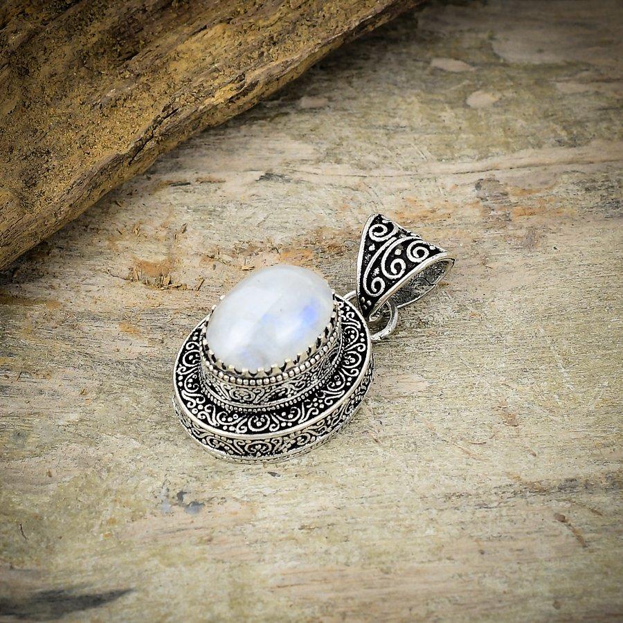 Rainbow Moonstone Gemstone 925 Sterling Silver Jewelry Pendant 1.69" M-199