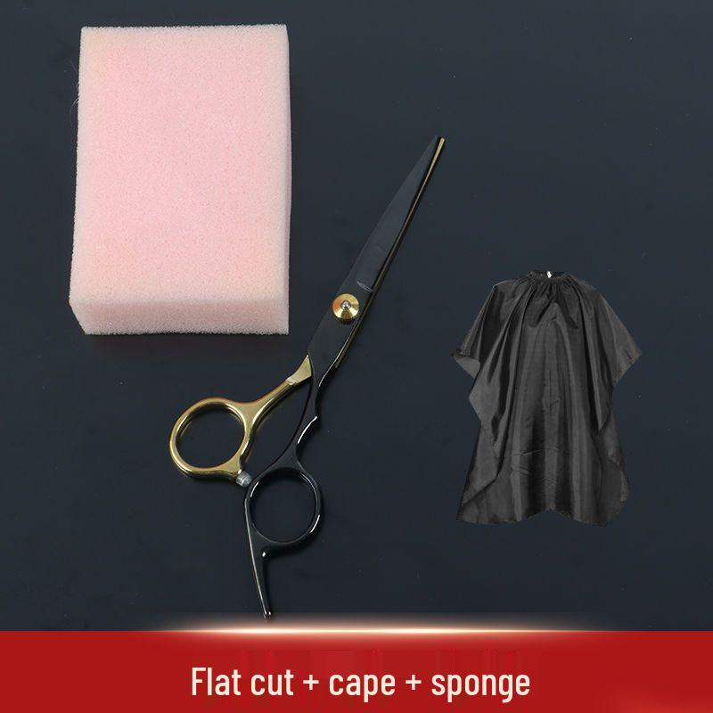 Black Gold Hairdressing Scissors Set: Flat Cut & Thinning Scissors for Women - Perfect for Home Haircuts and Bangs.
