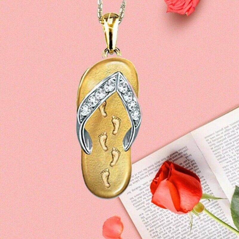 Creative Beach Slipper Pendant Necklace Gold Plated Chain Holiday Jewelry Gift