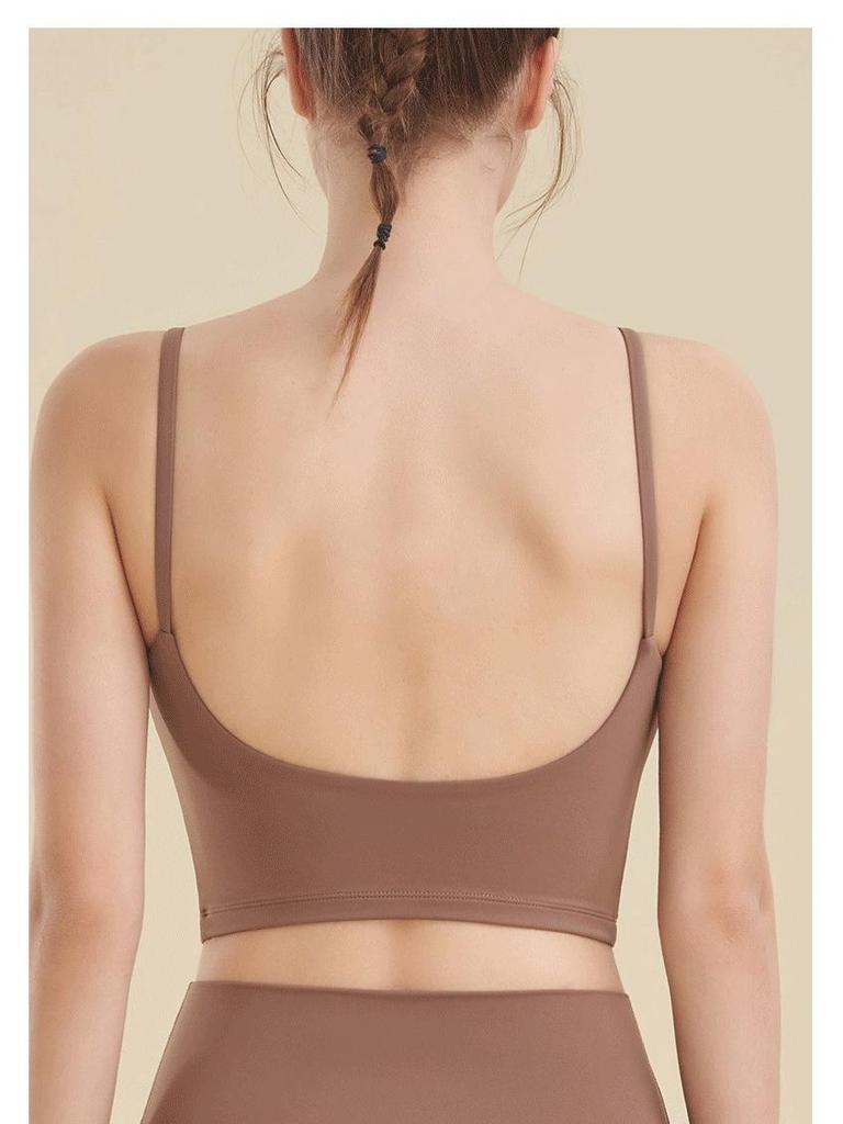 Damen Sommer Sport Tank Top mit integriertem Brustpolster, Schönes Rückendesign, Nacktes Gefühl, Stoßfeste Fitnessweste