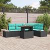 Garden Sofa Set with Cushions 6 pcs Black and Teal