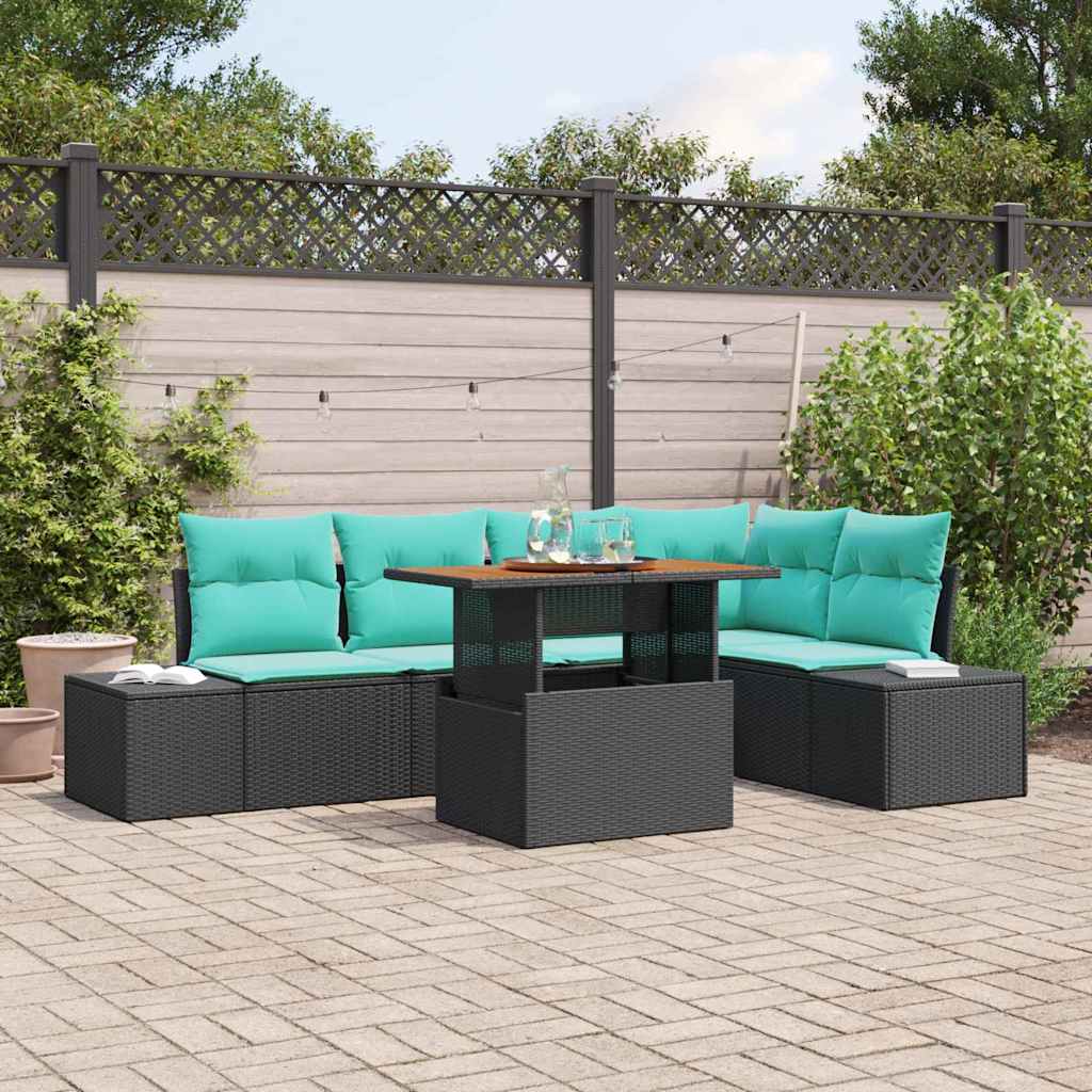 Garden Sofa Set with Cushions 6 pcs Black and Teal