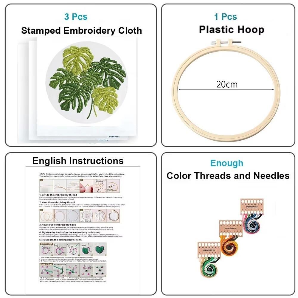 Embroidery Hoop Embroidery Stitch Practice Kit Needle Thread DIY Crafts Plant Embroidery Kit Needle Punch Handmade Ornament