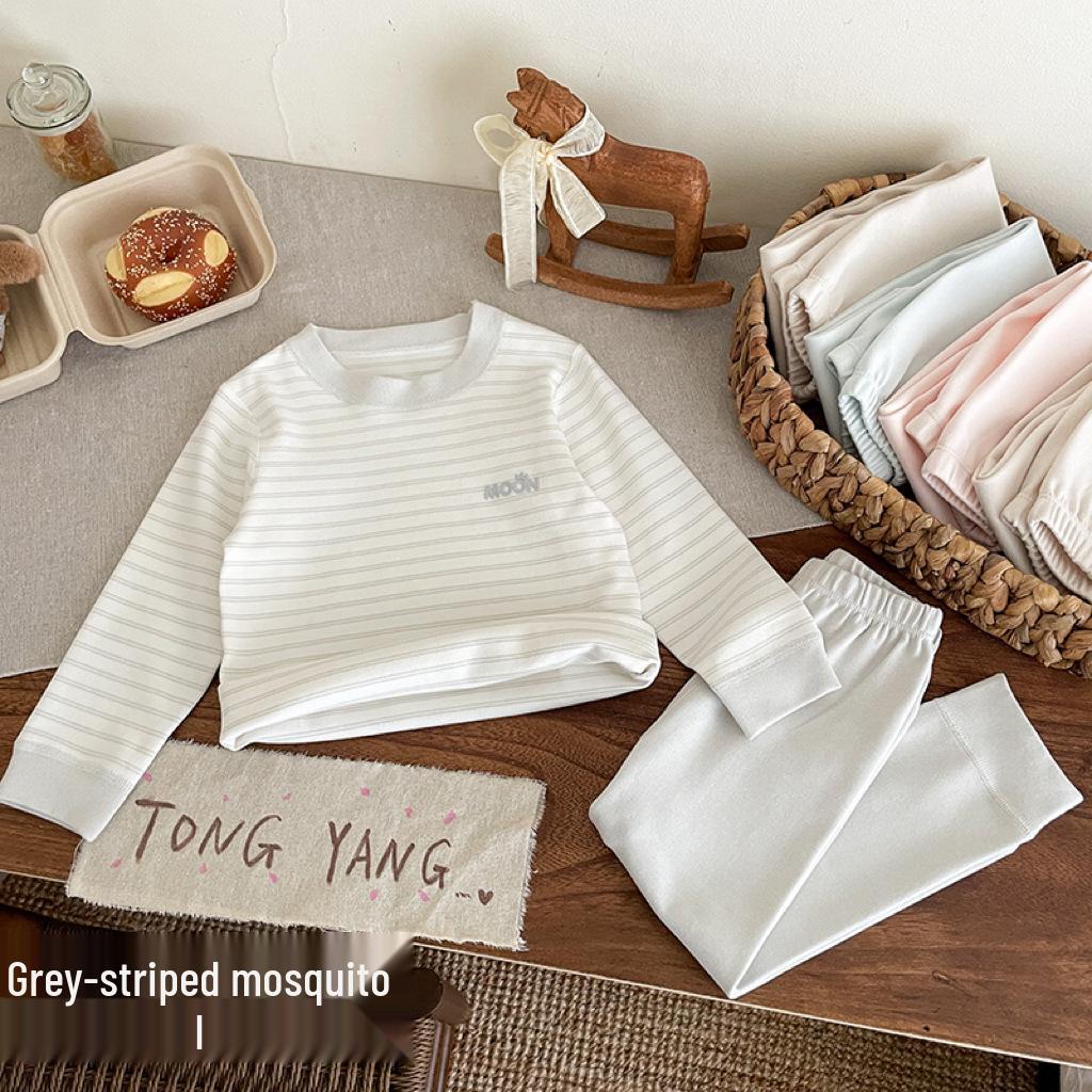 Children's Striped Velvet Warm Homewear Set: Boys' & Girls' Autumn Long Johns & Underwear, Lycra Two-Piece.