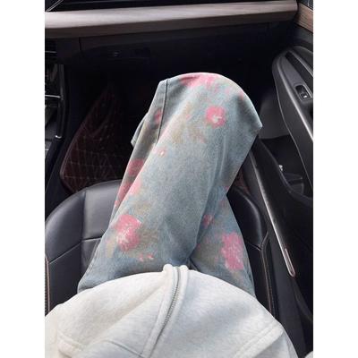 Full of Peach Blossom Jeans Men's Ruffian Handsome Fried Street Micro-pull Pants High Street Vibe American Thin Straight Scimitar Pants
