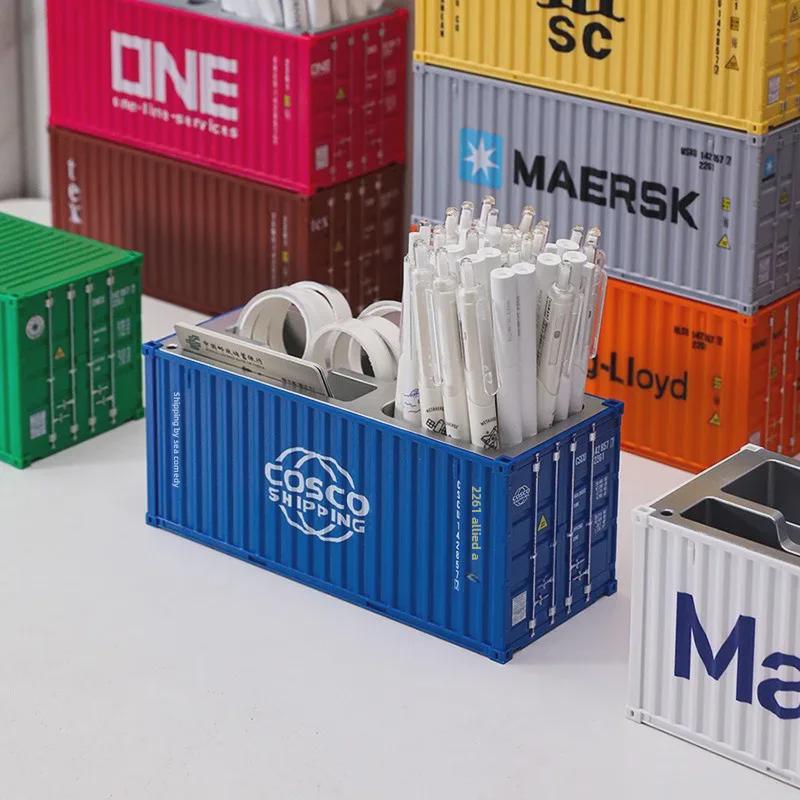 20ft Container Model Pen Holder & Business Card Box with Customizable Patterns/Text - Plastic Ornament