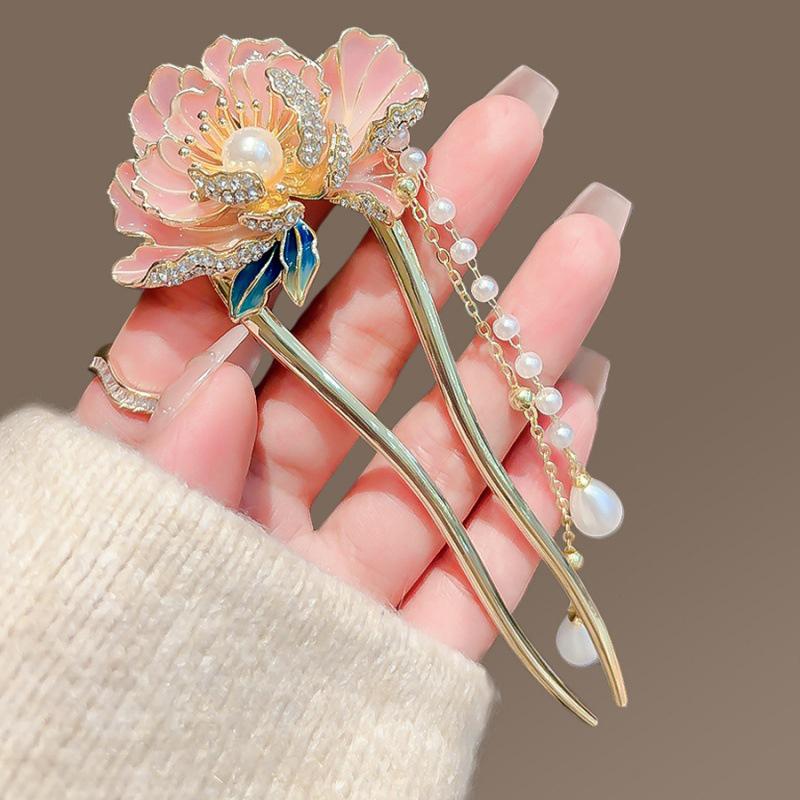 Tassel Hanfu Hair Chopsticks Headpieces U Shape Pearl Flower Hair Fork Hairpin Hair Accessories Chinese Style Hair Stick Party