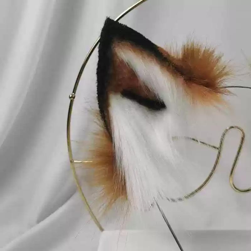 Handmade Faux Fur Fox Ears Headband Realistic Plush Fox Tail Cosplay Accessory for Lolita Halloween Party Photo Shooting