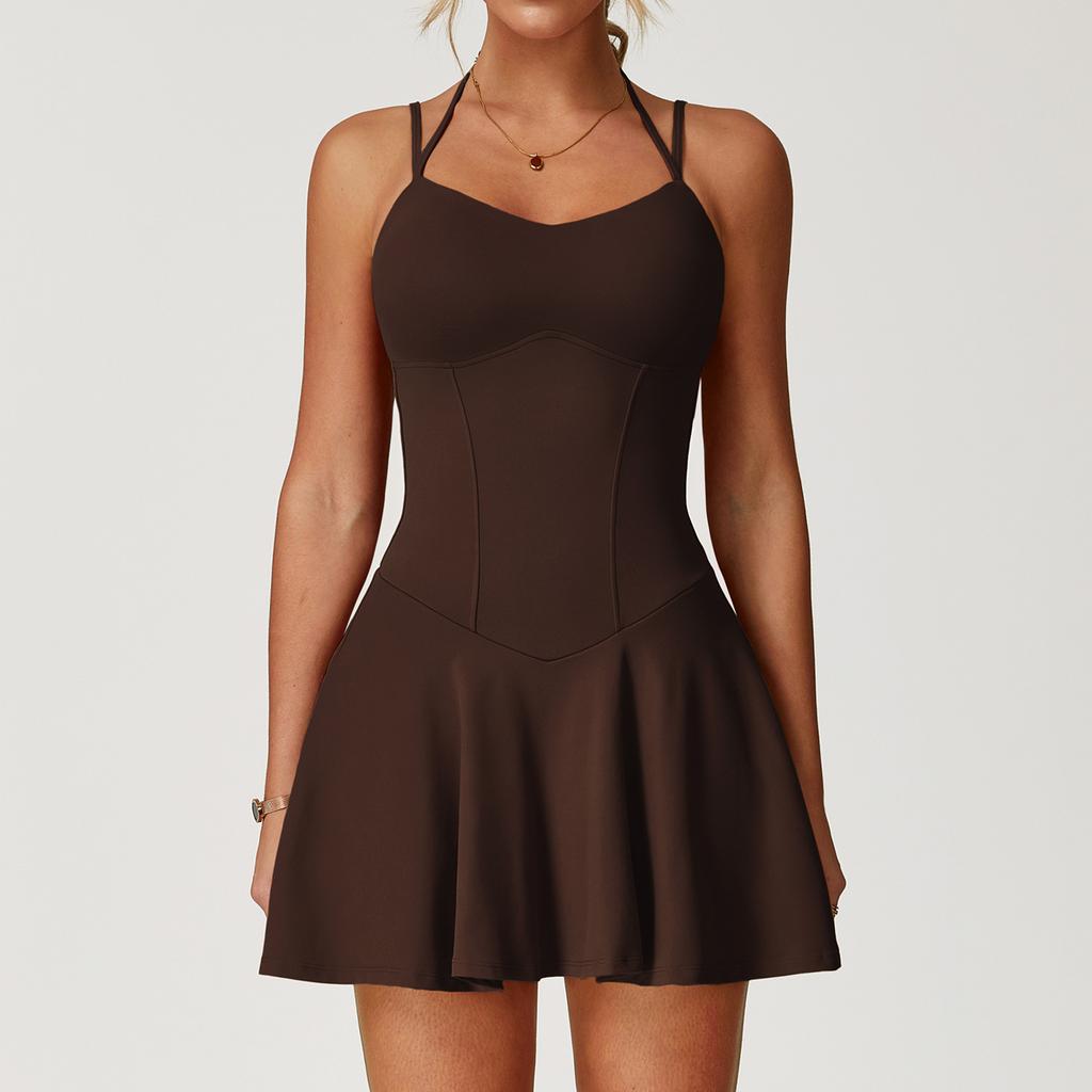 Trägerkleid mit Damentaschen, blickdichtes A-Linien-Lauf-, Yoga-, Tenniskleid für Damen