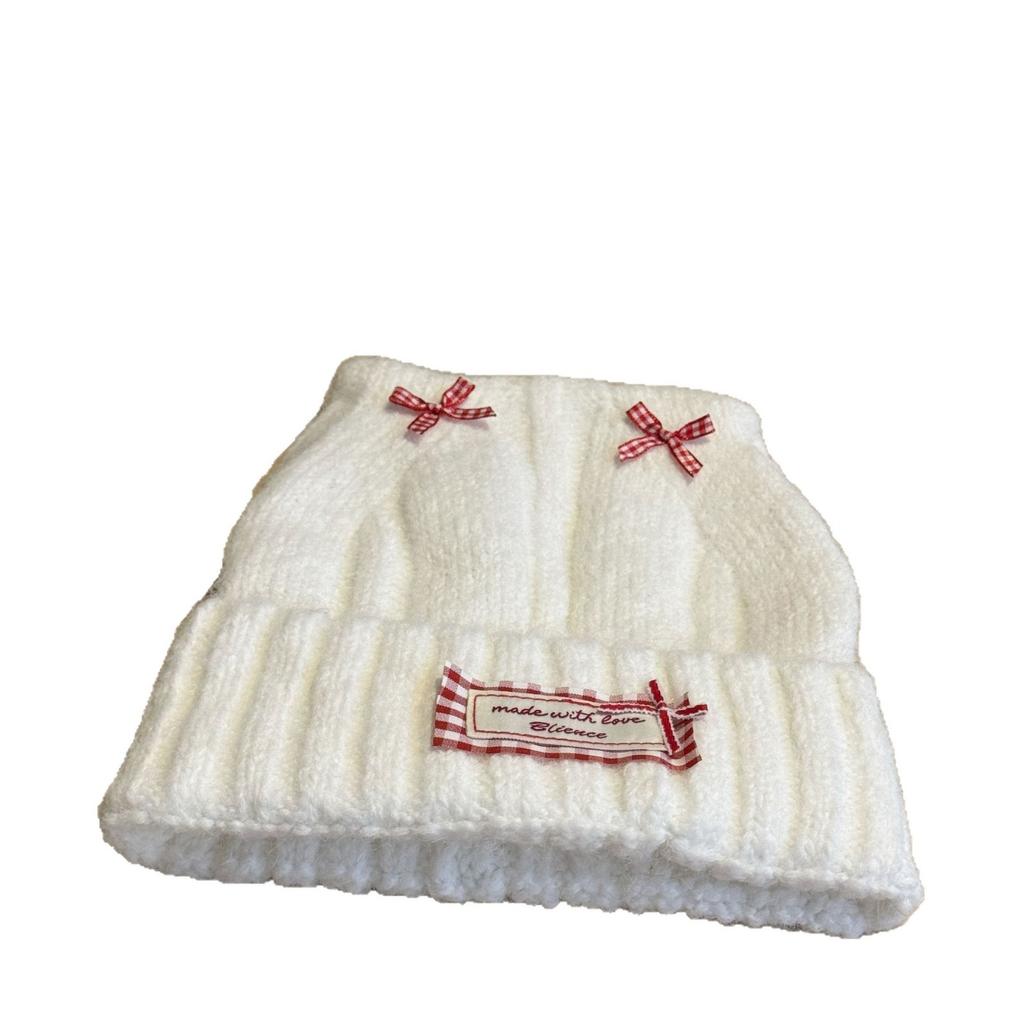 Korean Style Woolen Hat for Women Cute Cat Ears New Bow Warm Ear Protection Cold Hat Winter Fashion Knitted Hat