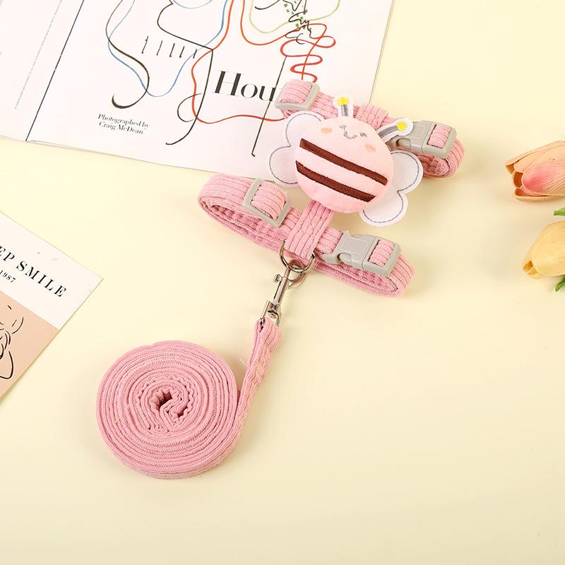 Pet Supplies Cat Traction Rope Cute Bee H-shaped Pet Strap Pink Cartoon Pet Outdoor Set Adjustable Non Tight Chihuahua Bomei Anti Loss Pet Lead