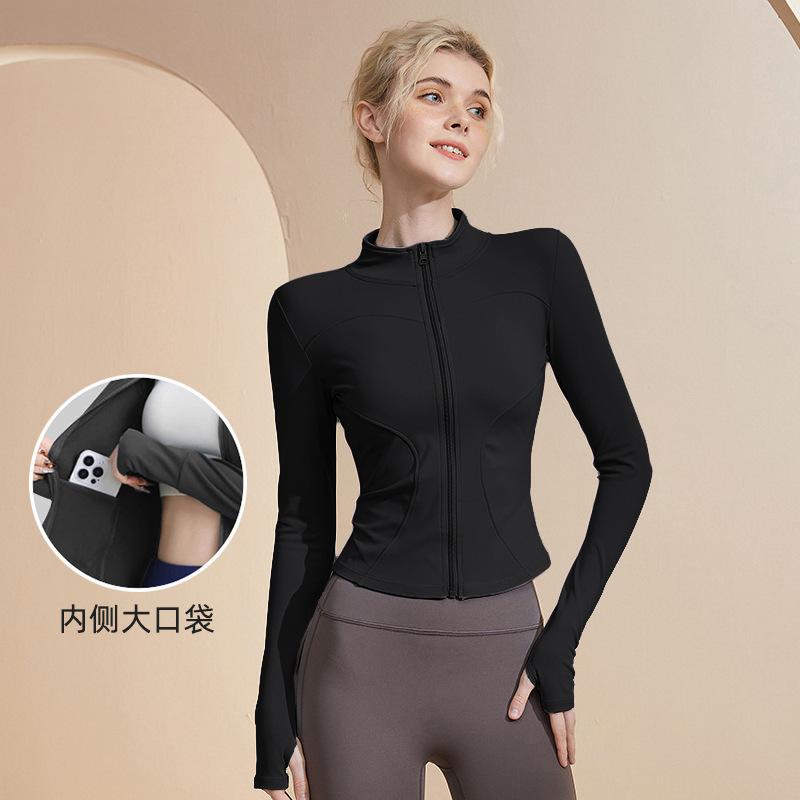 Yoga clothes women's tight tshirt sports long sleeves running training pilates standup neck zipper fitness clothes jacket spring