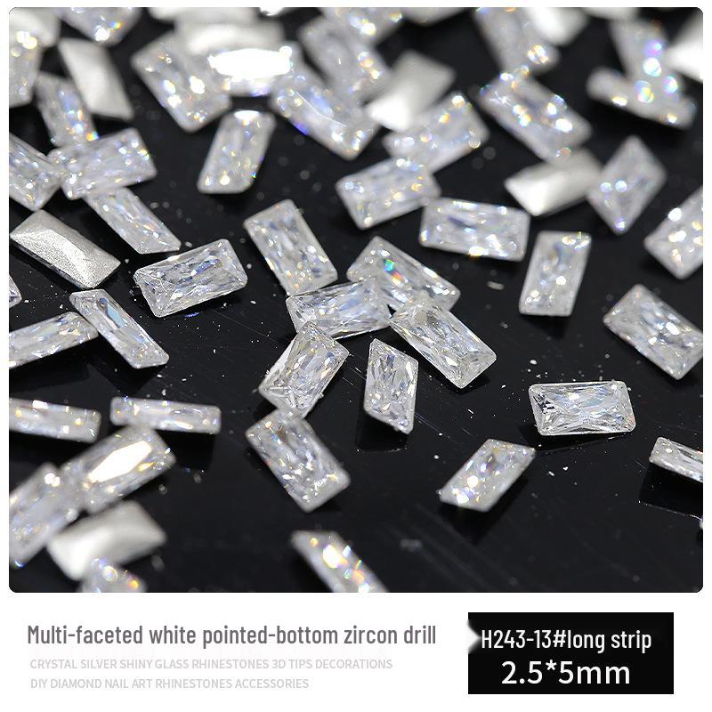 Multifaceted White Zircon Nail Ornaments - Super Shiny Marquise & Square Irregular Decorations