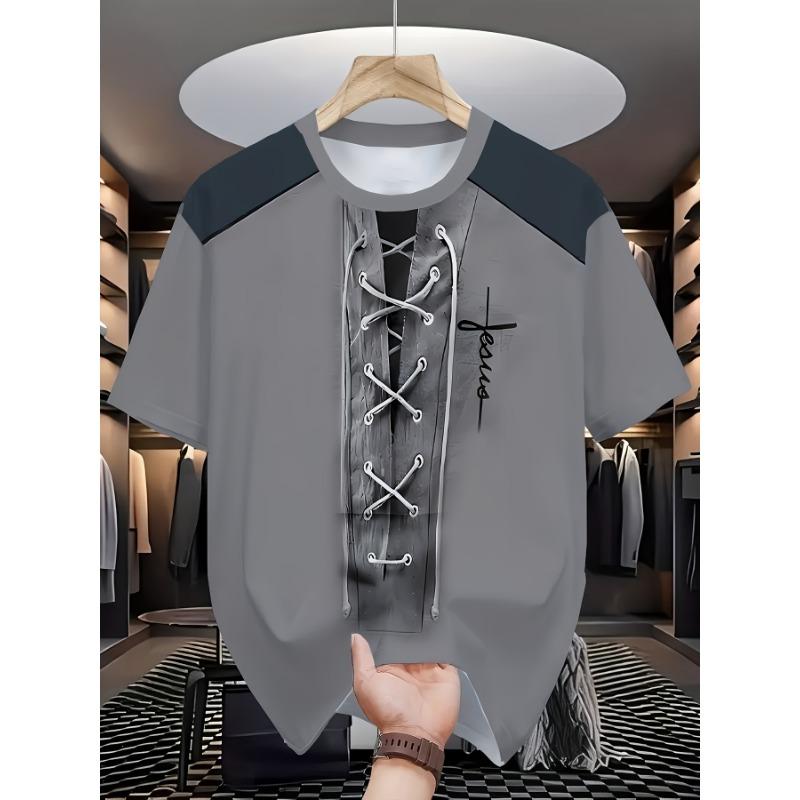 Stylish Men's Printed Fun Set, Oversized T-shirt and Shorts for Shopping and Travel PLUS SIZE