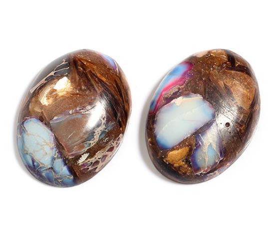 2pcs/lot Natural Stone Cabochon Colorful Imperial Jasper Oval Beads Gemstone Cabochon For DIY Necklace Rings Jewelry Accessories