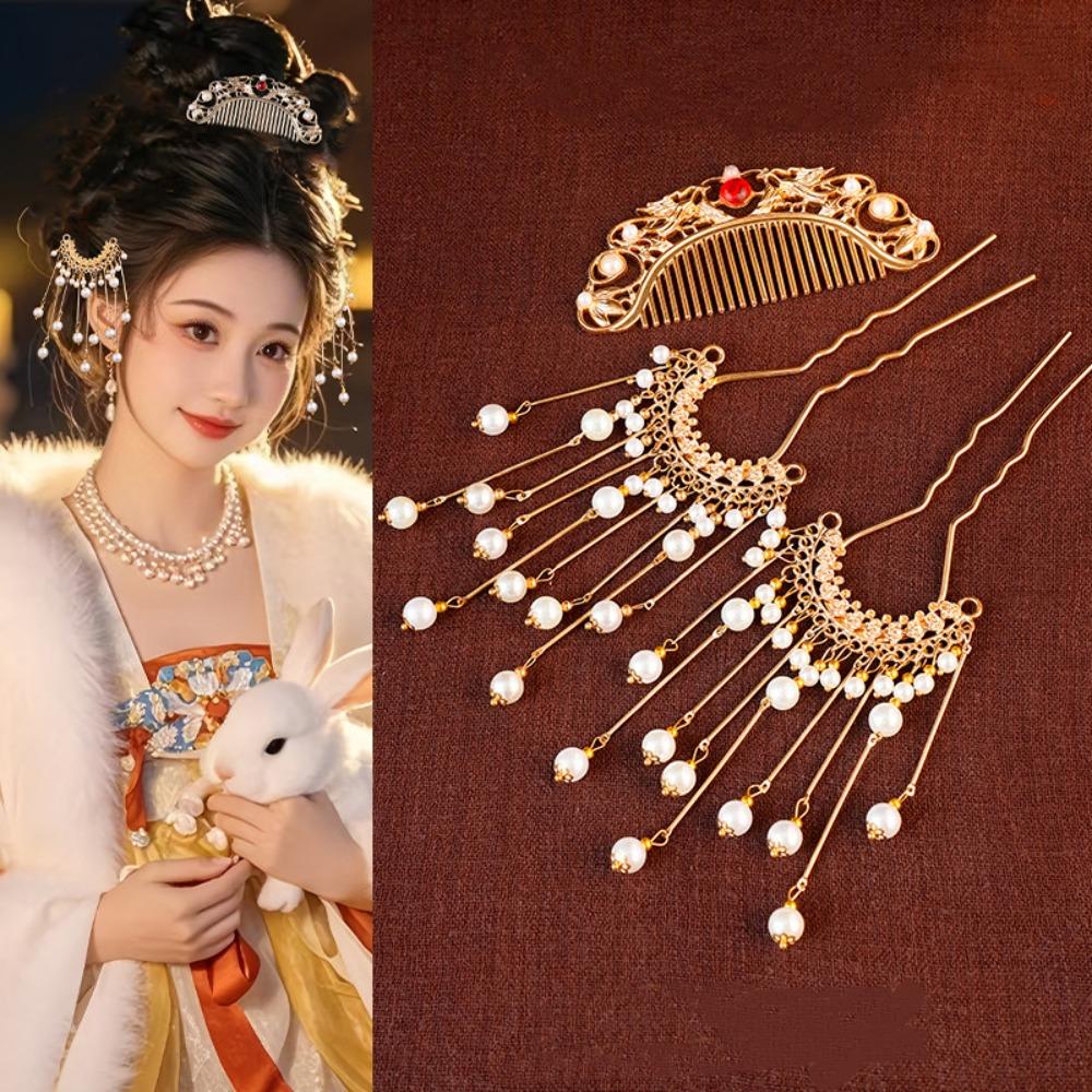 1 set Chinese Style Tang Dynasty Hairpin Classical Flower Hair Comb Ancient Hair Stick  Jewelry