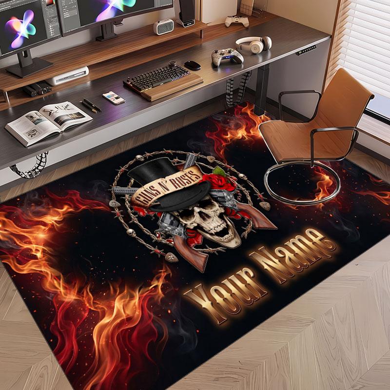 Custom Rug Guns N’ Roses Pattern Print Name Text Soft Non‑Slip Floor Carpet for Home Indoor Decoration