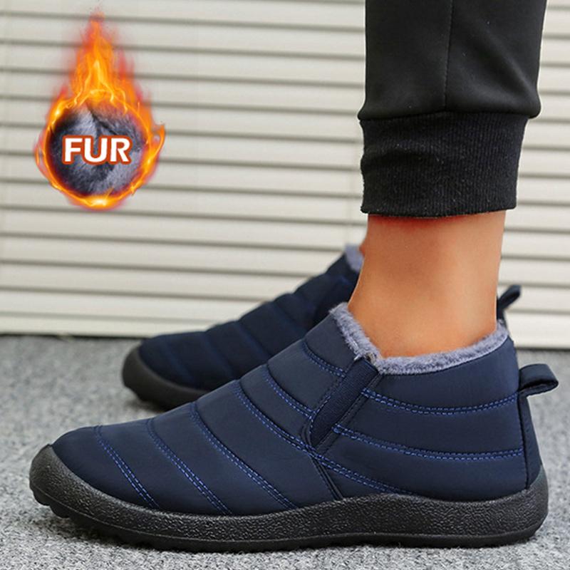 Snow Boots Men Plus Size Booties For Men Slip On Ankle Boots Warm Fur Winter Boots Man Platform Men's Work Shoes Footwear