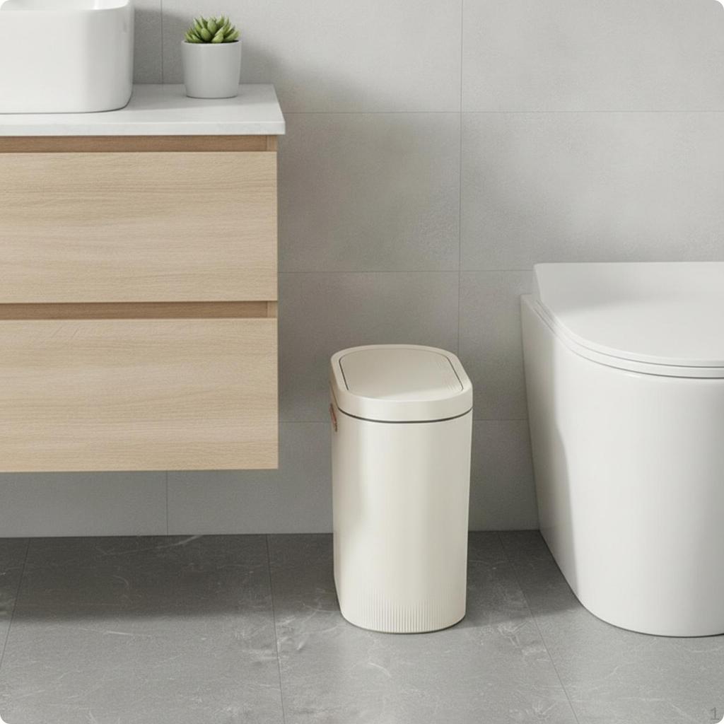 Small Lavatory Trash Can with Lid SpaceSaving Press Compact Garbage Bin for