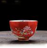 Enamel Color Ceramic Tea Cup Gongfu Tea Set Home Use Drinking Cup  Style Peony Handmade Craft High Temperature Glaze
