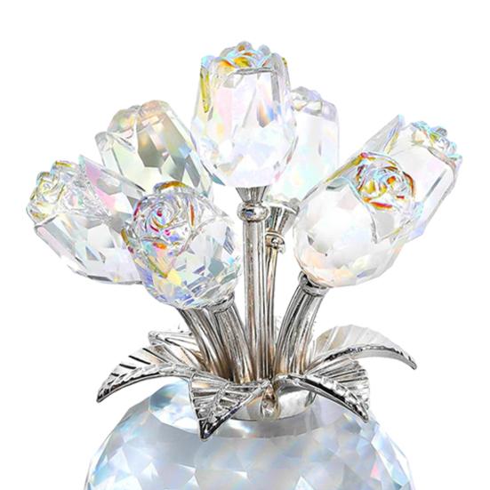 Nep Kristal Rozenboeket Beeldje met Ronde Vaas Bloemen Glas Decoraties Handgemaakte Roos Bloemen Cadeaus voor Valentijnsdag Moederdag Verjaardag Jubileum