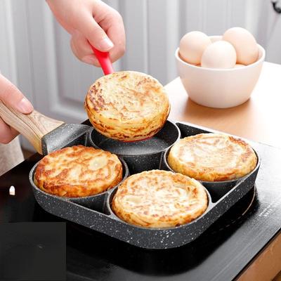 4-håls Omelettpanna Stekgryta Förtjockad Non-stick Ägg Pannkaka Biff Matlagningspanna Hamburg bröd Frukostkokare Induktionshäll