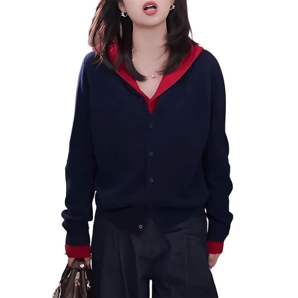 European Plus Size Faux Two-Piece Hooded Cardigan, Long Sleeve, Slimming, Autumn 2025 Fashion for Women