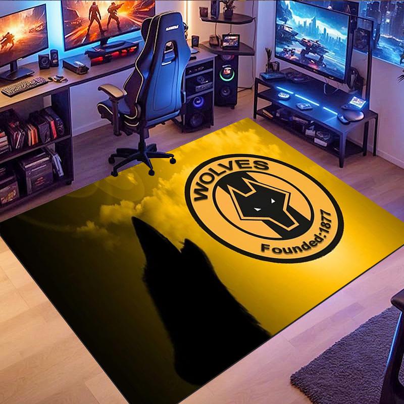 Wolverhampton Wanderers FC Sunset Howling Wolf Crest Area Rug Premier League Football Floor Carpet Sports Fan Living Room Bedroom Decor Mat