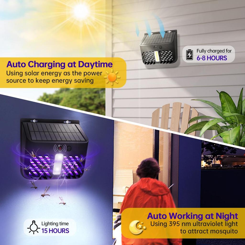 Solar Light Solar Bug Zapper Outdoor Mosquito Killer With Motion Sensor Waterproof Solar Powered Fly Trap For Garden Yard Wall